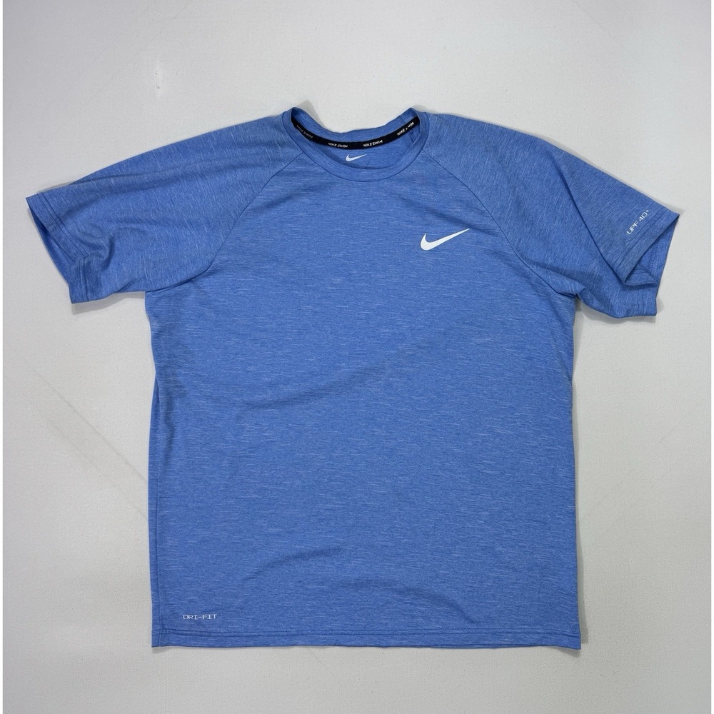 Nike Swim Dri-FIT Mens Medium Heather Blue UPF 40+ NESSA589 Rash Guard Shirt